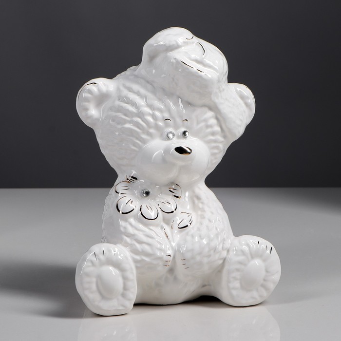 Копилка "Мишка в ушанке" глазурь, белая