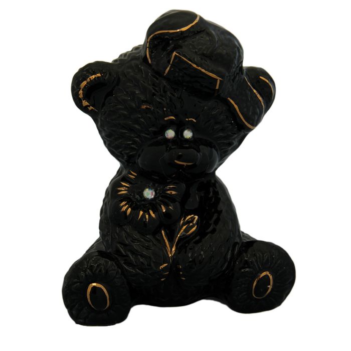 Копилка "Мишка в ушанке" глазурь, чёрная