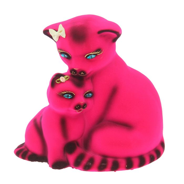 Копилка "Кошка с котёнком" флок, малиновая