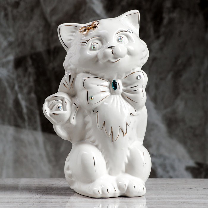 Копилка "Кот романтик " глазурь, белая