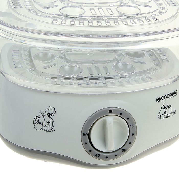 Пароварка электрическая Endever Vita-160, 800 Вт, 4 л, 2 уровня готовки, бело-серая