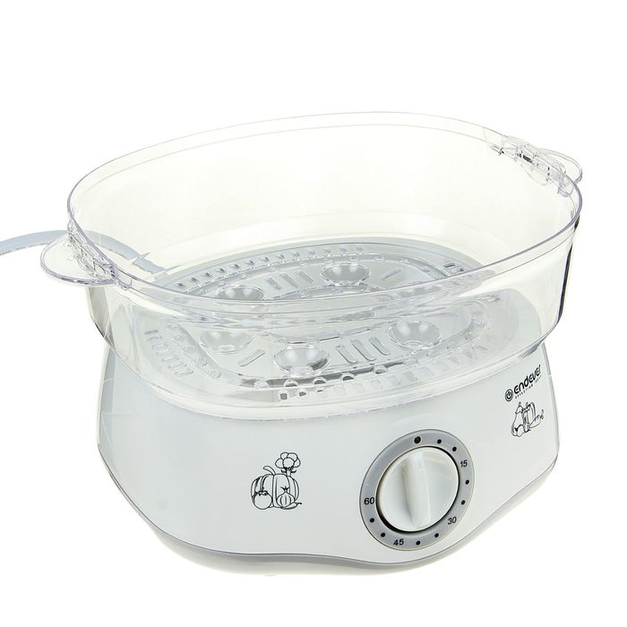 Пароварка электрическая Endever Vita-160, 800 Вт, 4 л, 2 уровня готовки, бело-серая