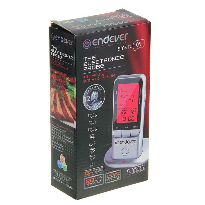 Термощуп Endever Smart-05, LED-дисплей с подсветкой, температура в °С и °F, 20 режимов