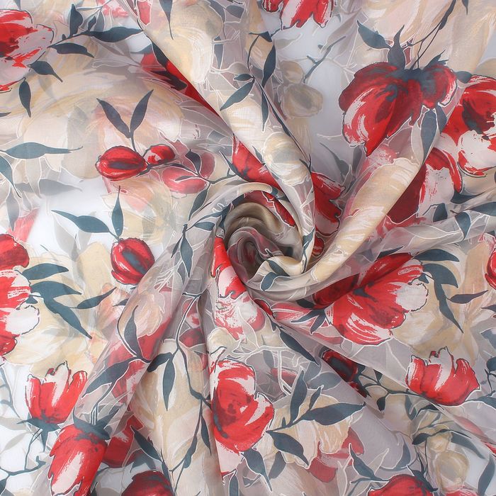 Тюль "Этель" Яблоневый цвет (с утяжелителем), 145х270 см, цвет красный