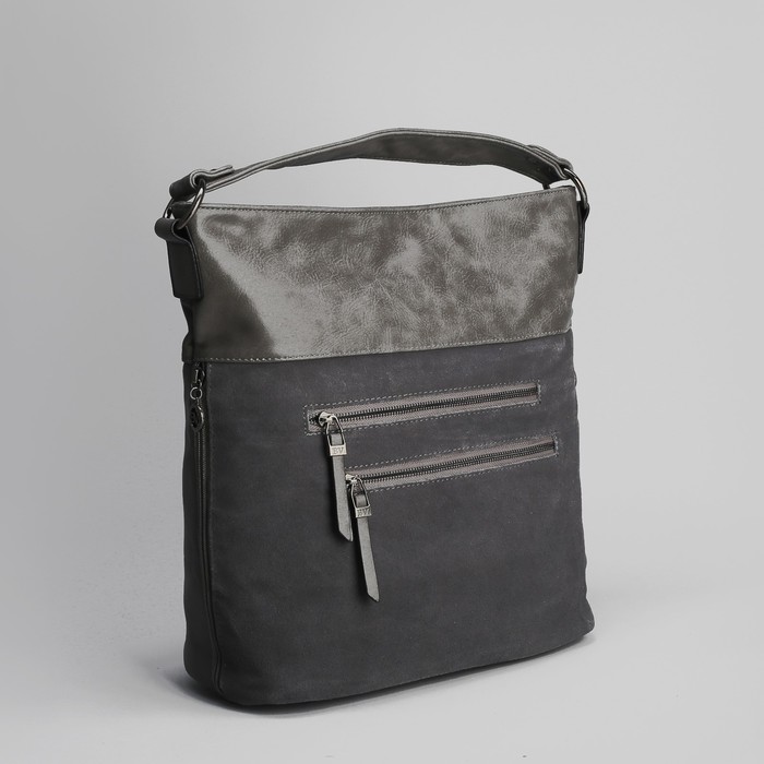 Сумка женская на молнии, 1 отдел с перегородкой, 5 наружных карманов, цвет серый