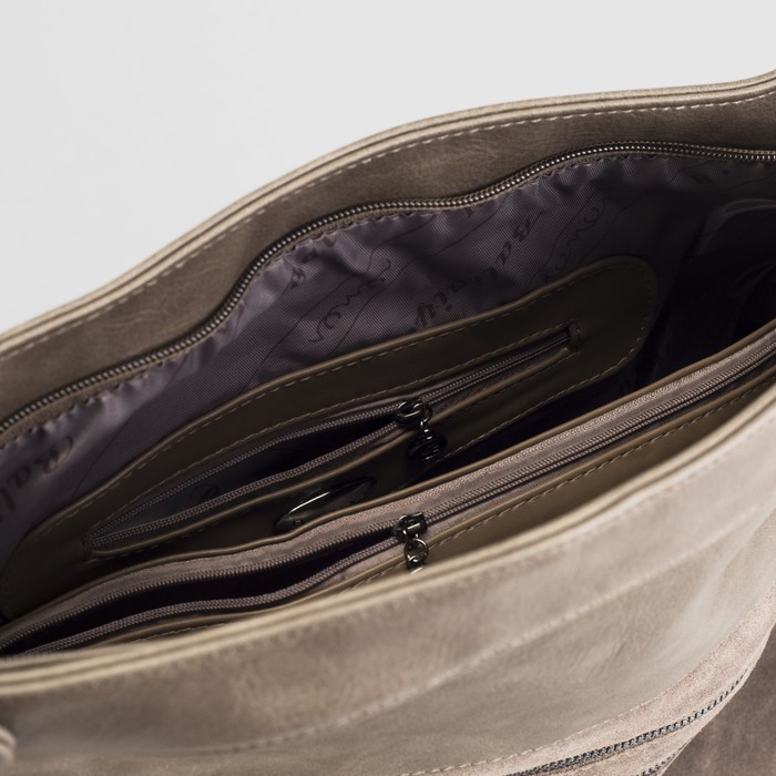 Сумка женская на молнии, 1 отдел с перегородкой, 5 наружных карманов, хаки