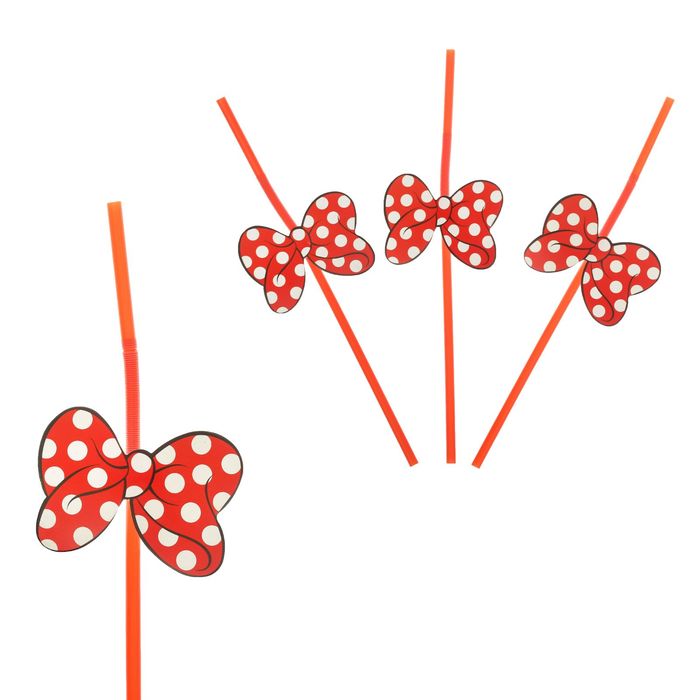 Трубочка для коктейля "Бантик" в белый горох, набор 6 шт.