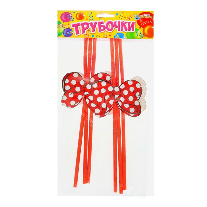 Трубочка для коктейля "Бантик" в белый горох, набор 6 шт.