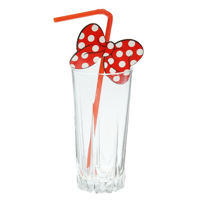 Трубочка для коктейля "Бантик" в белый горох, набор 6 шт.