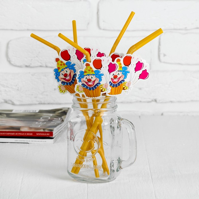Трубочка для коктейля "Клоун с шариком", набор 6 шт.