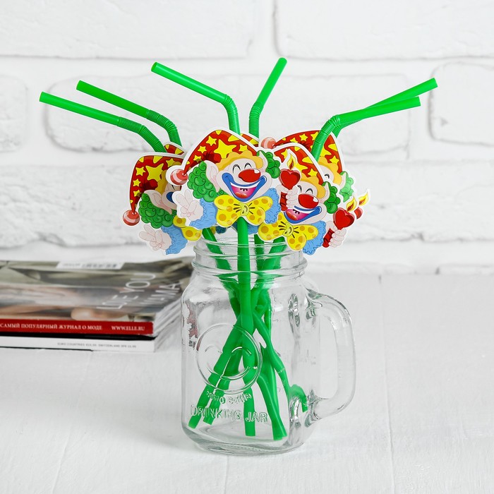 Трубочка для коктейля "Клоун со свечой", набор 6 шт.