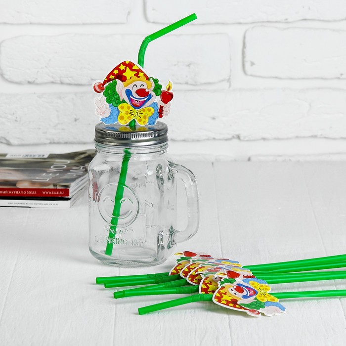 Трубочка для коктейля "Клоун со свечой", набор 6 шт.