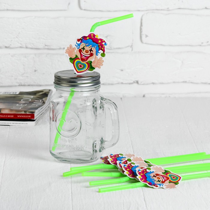 Трубочка для коктейля "Клоун с сердцем", набор 6 шт.