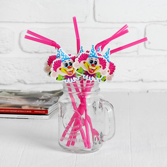 Трубочка для коктейля "Клоун в колпаке", набор 6 шт.