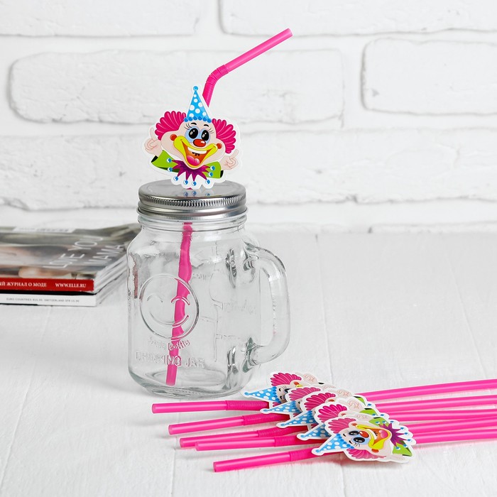 Трубочка для коктейля "Клоун в колпаке", набор 6 шт.