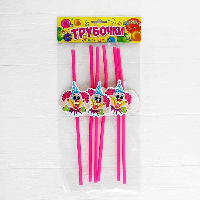 Трубочка для коктейля "Клоун в колпаке", набор 6 шт.