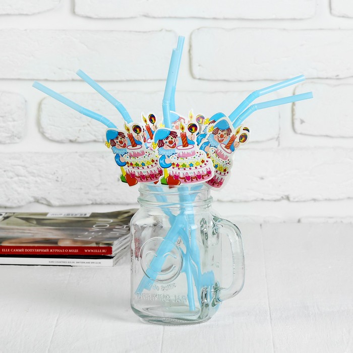 Трубочка для коктейля "Клоун с тортом", набор 6 шт.