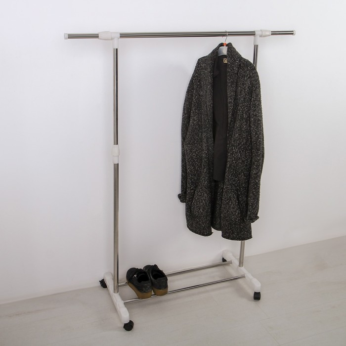 Стойка для одежды телескопическая усиленная, 1 перекладина, подставка для обуви 85х43х100(160) см