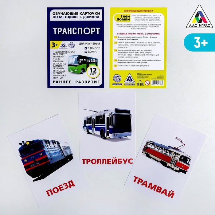 

Обучающие карточки по методике Г. Домана «Транспорт», 12 карт, А6