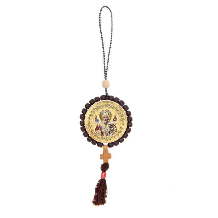 Подвеска деревянная круглая, с крестом, микс