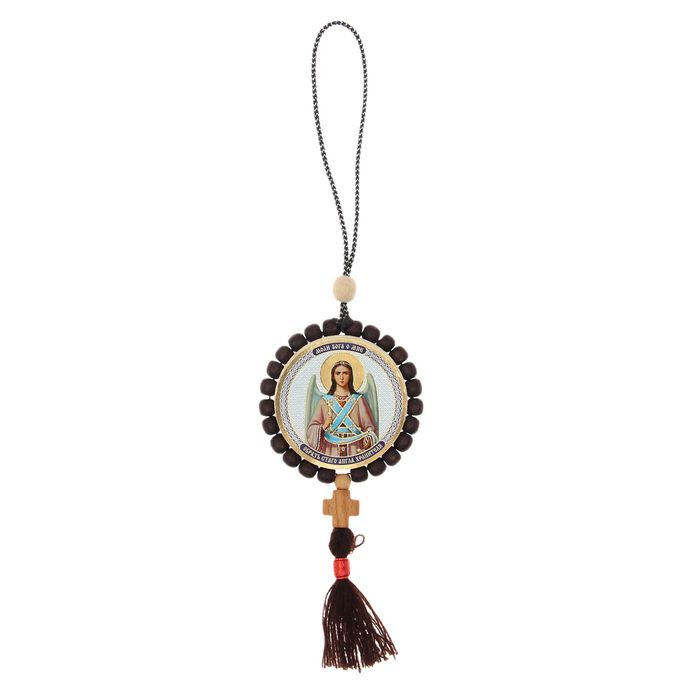 Подвеска деревянная круглая, с крестом, микс