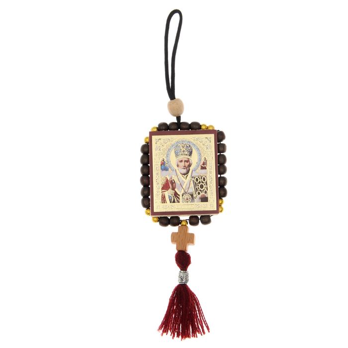 Подвеска деревянная квадратная, с крестом, микс