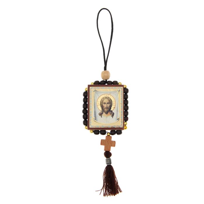 Подвеска деревянная квадратная, с крестом, микс