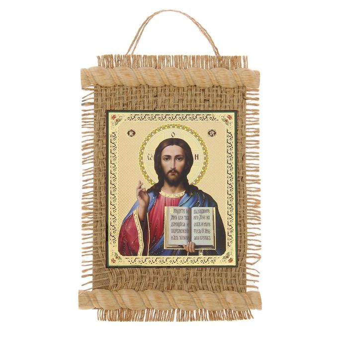 Икона на мешковине "Иисус Христос" средняя