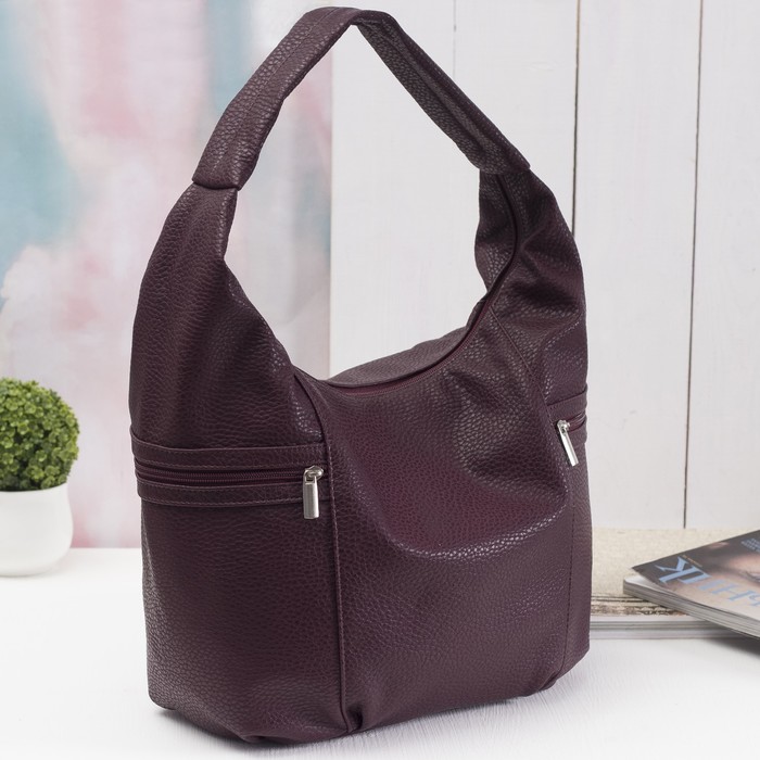 Сумка женская на молнии, 1 отдел, 2 наружных кармана, цвет бордовый