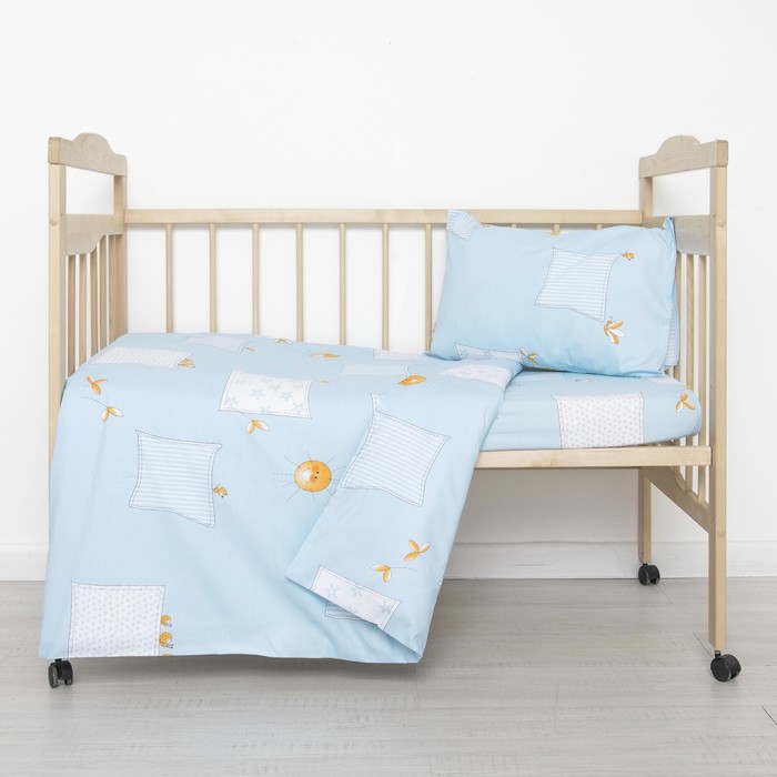 Детское постельное бельё "Детский" №1, 120х60 см, 147х112 см, 42х62 см, цвет голубой, бязь 17775