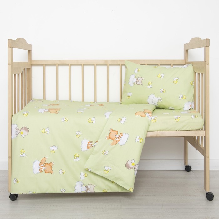 Детское постельное бельё "Детский" №1, 120х60 см, 147х112 см, 42х62 см, цвет салатовый, бязь 177