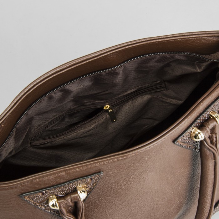 Сумка женская на молнии, 1 отдел с перегородкой, наружный карман, цвет коричневый