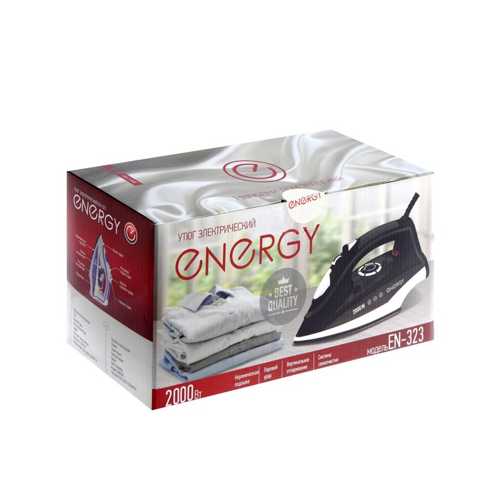 Утюг ENERGY EN-323, 2000 Вт, керамическая подошва, самоочистка, черный
