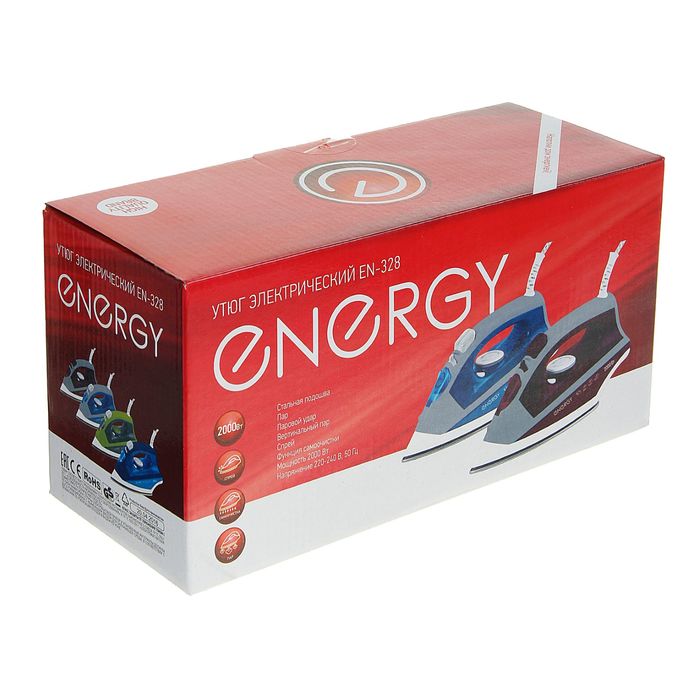Утюг ENERGY EN-328, 2000 Вт, стальная подошва, самоочистка, бордовый
