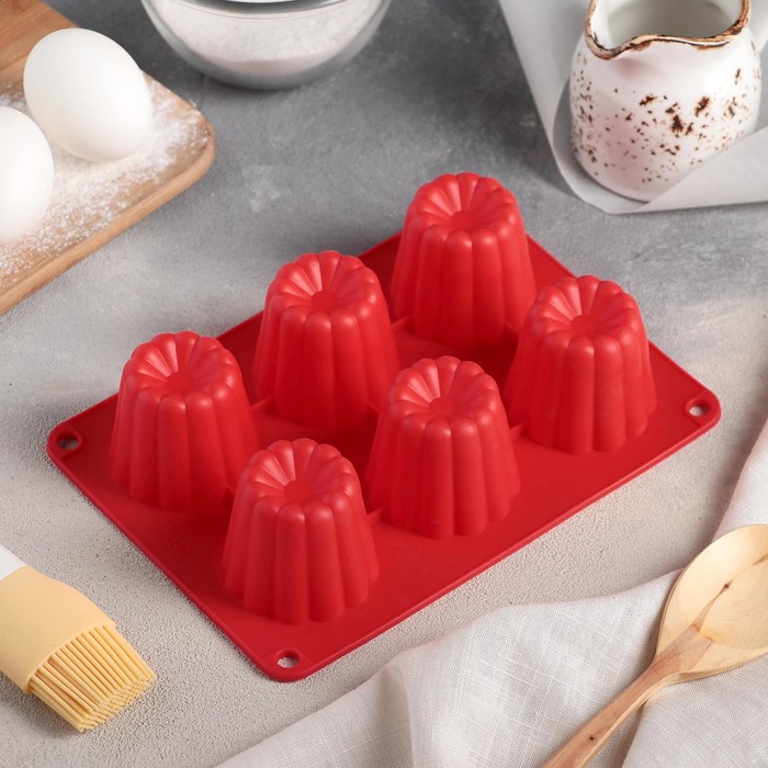 Форма для выпечки, 6 ячеек, 20х14х5 см "Пудинг", цвета МИКС