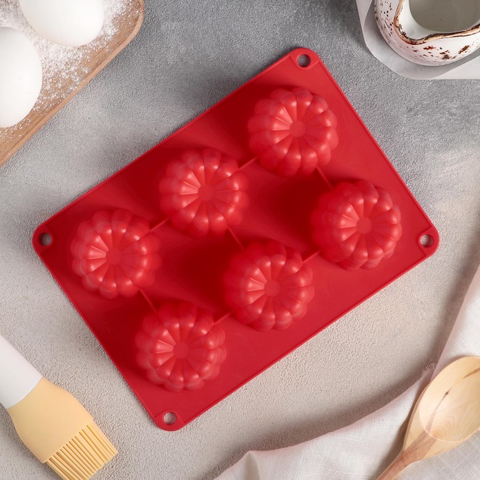 Форма для выпечки, 6 ячеек, 20х14х5 см "Пудинг", цвета МИКС