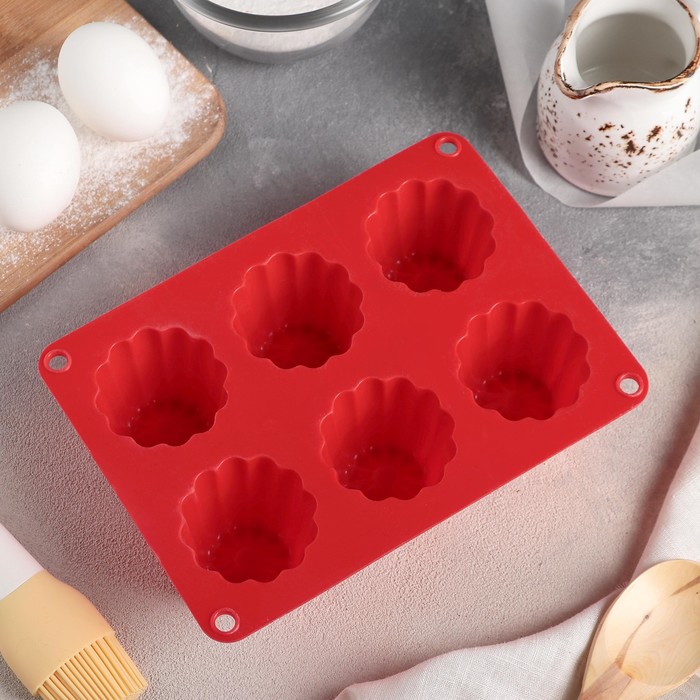 Форма для выпечки, 6 ячеек, 20х14х5 см "Пудинг", цвета МИКС