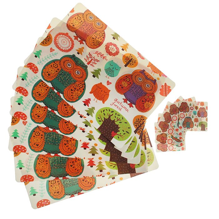 Набор салфеток кухонных 12 шт "Совушки" 6 шт - 42х27 см, 6 шт - 9х9 см