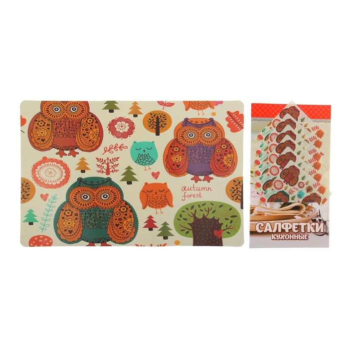 Набор салфеток кухонных 12 шт "Совушки" 6 шт - 42х27 см, 6 шт - 9х9 см