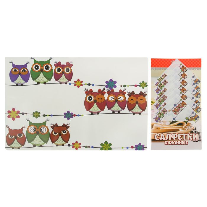 Набор салфеток кухонных 12 шт "Совята" 6 шт - 42х27 см, 6 шт - 9х9 см