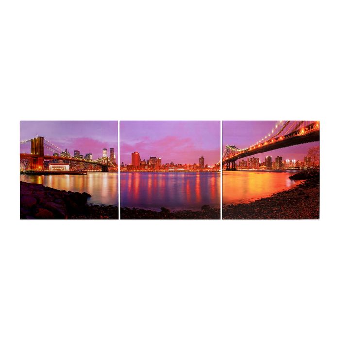Модульная картина на подрамнике "Вид ночного города", 3 шт. — 50×50 см, 50×150 см