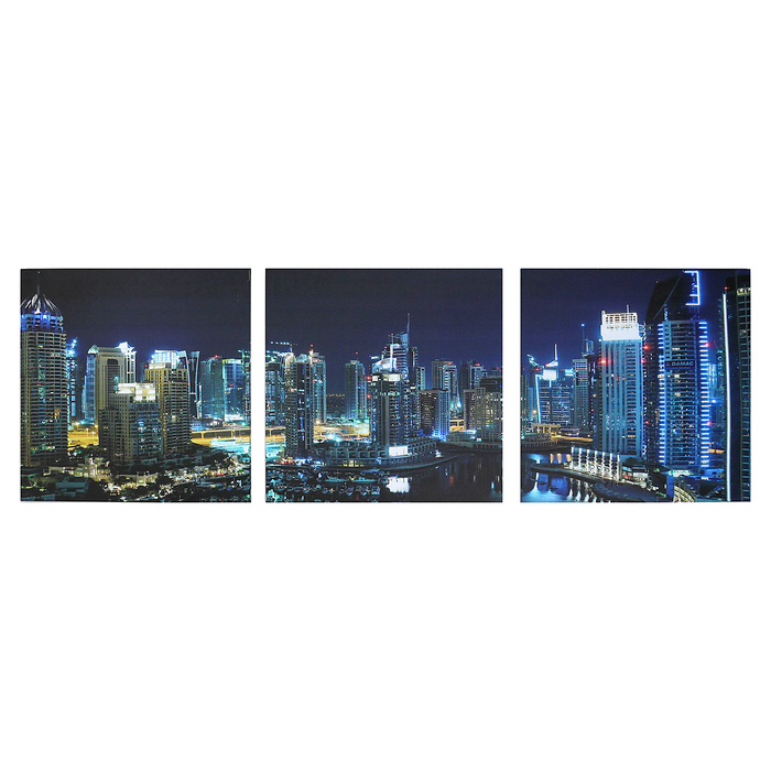 Модульная картина на подрамнике "Ночной город", 3 шт. — 50×50 см, 50×150 см