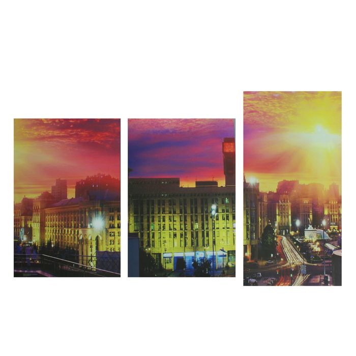 Модульная картина на подрамнике "Город на закате", 2 шт. — 33×50, 1 шт. — 33×60 см, 100×60 см