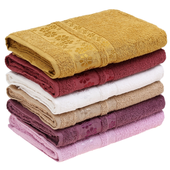 Полотенце махровое DO&CO жаккард 70х140 SUMBUL, цв. кремовый