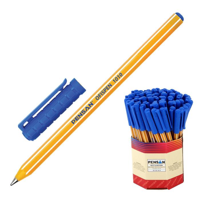 Ручка шариковая масляная Pensan "Officepen", чернила синие, корпус оранжевый, узел 1 мм, линия 0,8 мм, дисплей