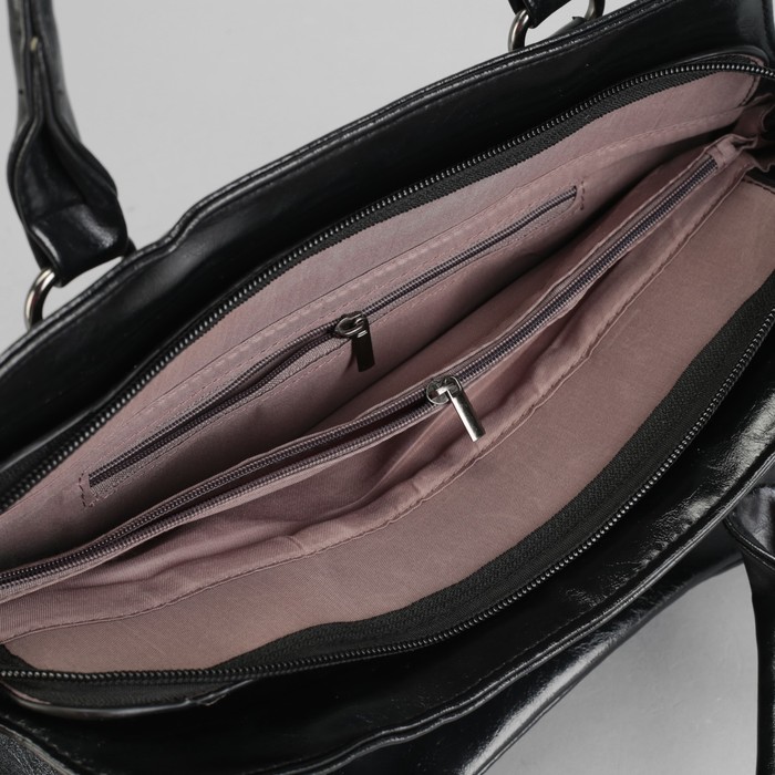 Сумка женская на молнии, 1 отдел с перегородкой, 2 наружных кармана, цвет чёрный