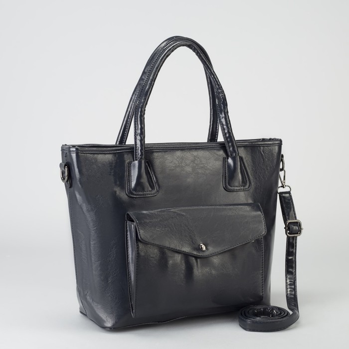 Сумка женская на молнии, 1 отдел с перегородкой, 2 наружных кармана, длинный ремень, цвет синий