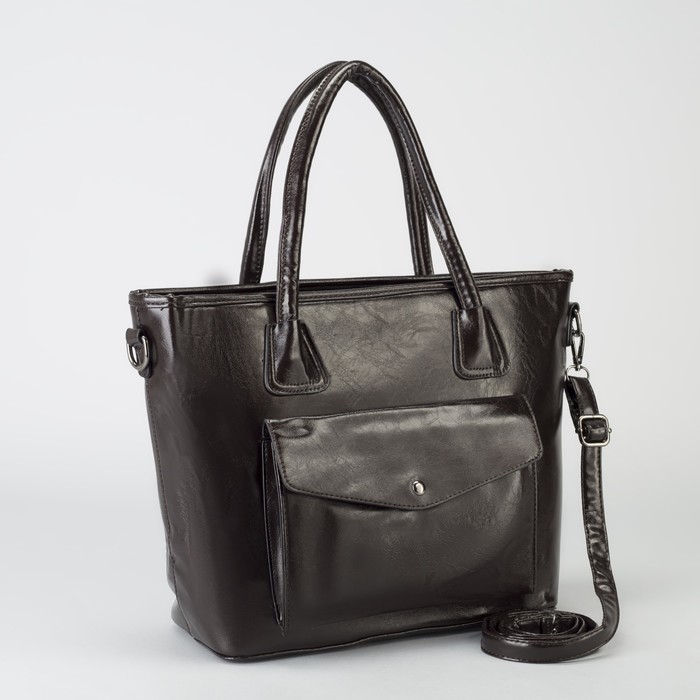 Сумка женская на молнии, 1 отдел с перегородкой, 2 наружных кармана, длинный ремень, цвет коричневый