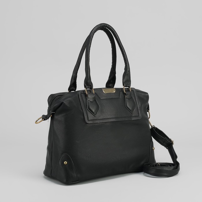 Сумка женская на молнии, 1 отдел с перегородкой, наружный карман, длинный ремень, цвет чёрный