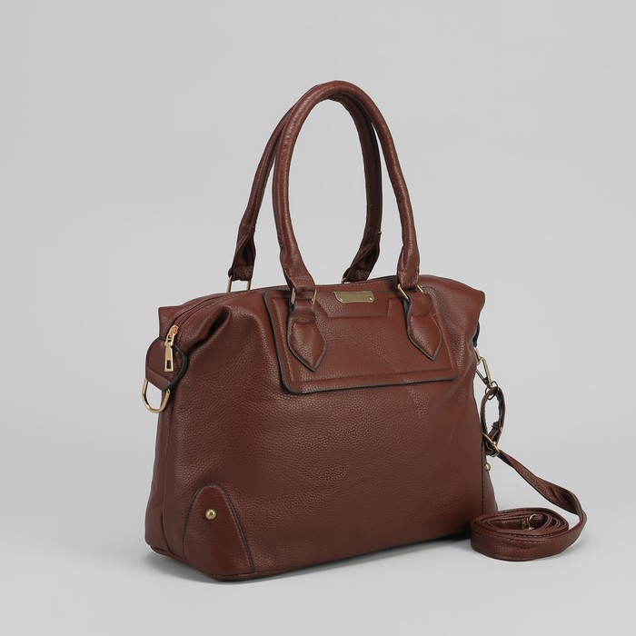 Сумка женская на молнии, 1 отдел с перегородкой, наружный карман, длинный ремень, цвет коричневый